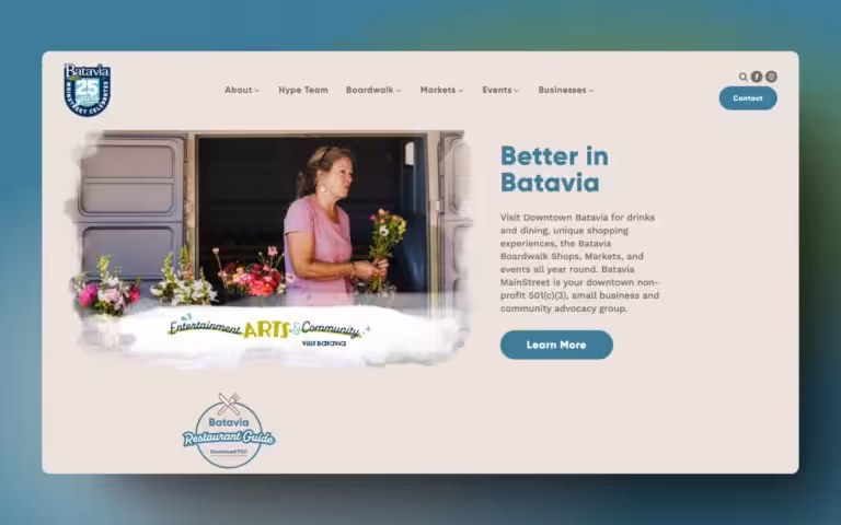 Screenshot of the Batavia MainStreet website designed by Addelise, built and developed by WinuSoft using Oxygen Builder. - WinuSoft | Oxygen Builder Developer & Top UK Web Development Company