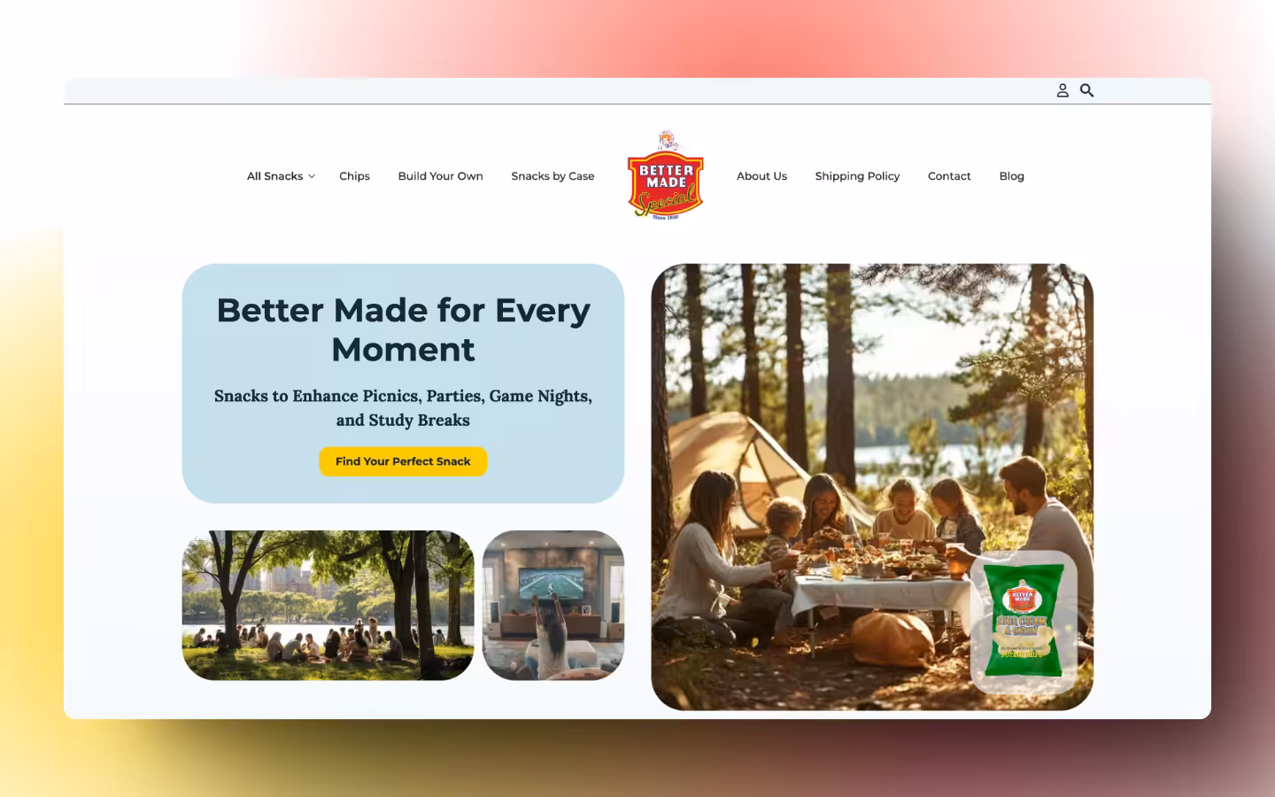 Screenshot of the Better Made Snacks homepage, designed by Pitch Black, built and developed by WinuSoft using Breakdance Builder and WooCommerce. - WinuSoft | Breakdance Builder Developer & Top UK Web Development Company