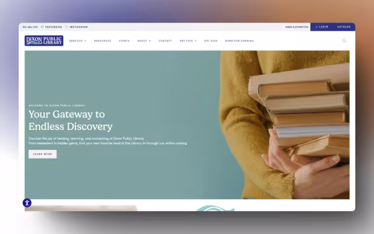 Screenshot of the Dixon Public Library website designed by Addelise, built and developed by WinuSoft using Breakdance Builder. - WinuSoft | Breakdance Builder Developer & Top UK Web Development Company
