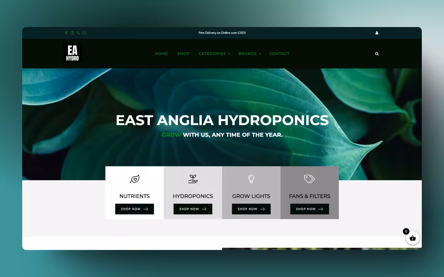 Screenshot of the East Anglia Hydroponics homepage, built using Oxygen Builder and WooCommerce. - WinuSoft | Oxygen Builder Developer & Top UK Web Development Company