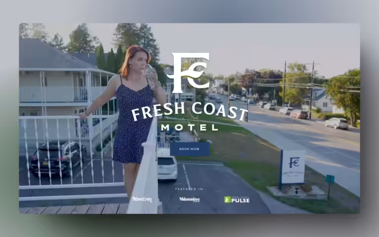 Screenshot of the Fresh Coast Motel homepage, designed by Addelise, built and developed by WinuSoft using Breakdance Builder. - WinuSoft | Breakdance Builder Developer & Top UK Web Development Company