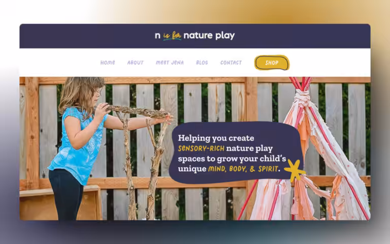 Screenshot of the N Is For Nature Play homepage, designed by Addelise, built and developed by WinuSoft using Oxygen Builder. - WinuSoft | Oxygen Builder Developer & Top UK Web Development Company