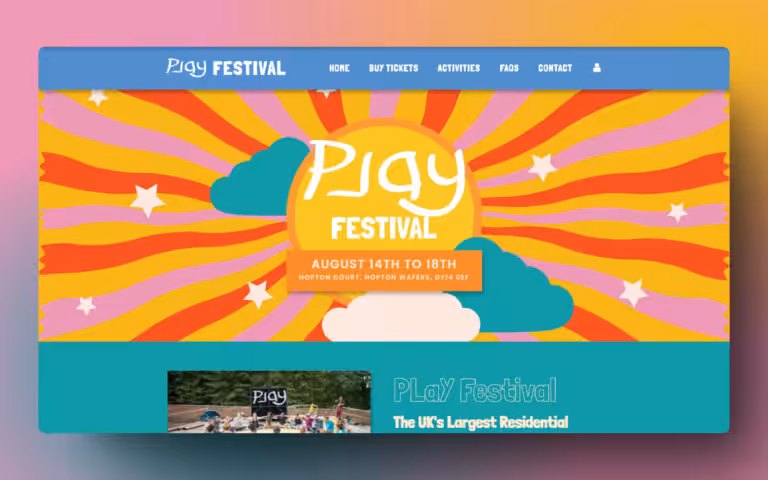 Screenshot of the Play Festival website, built using Oxygen Builder and WooCommerce. - WinuSoft | Oxygen Builder Specialist & Top UK Web Development Company