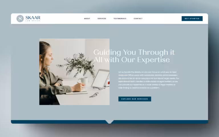 Screenshot of the Skaar Law homepage, designed by Addelise, built and developed by WinuSoft using Breakdance Builder. - WinuSoft | Breakdance Builder Developer & Top UK Web Development Company