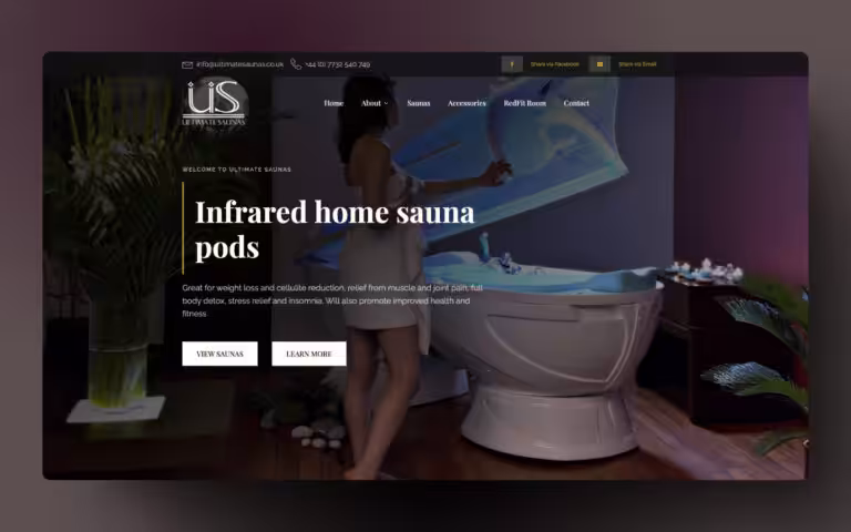 Screenshot of the Ultimate Saunas homepage, built using Oxygen Builder. - WinuSoft | Oxygen Builder Developer & Top UK Web Development Company