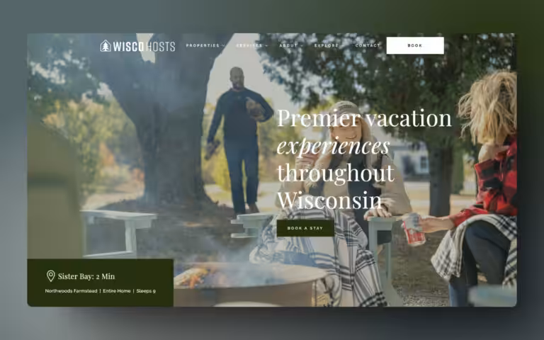 Screenshot of the Wisco Hosts homepage, designed by Addelise, built and developed by WinuSoft using Breakdance Builder. WinuSoft | Breakdance Builder Developer & Top UK Web Development Company