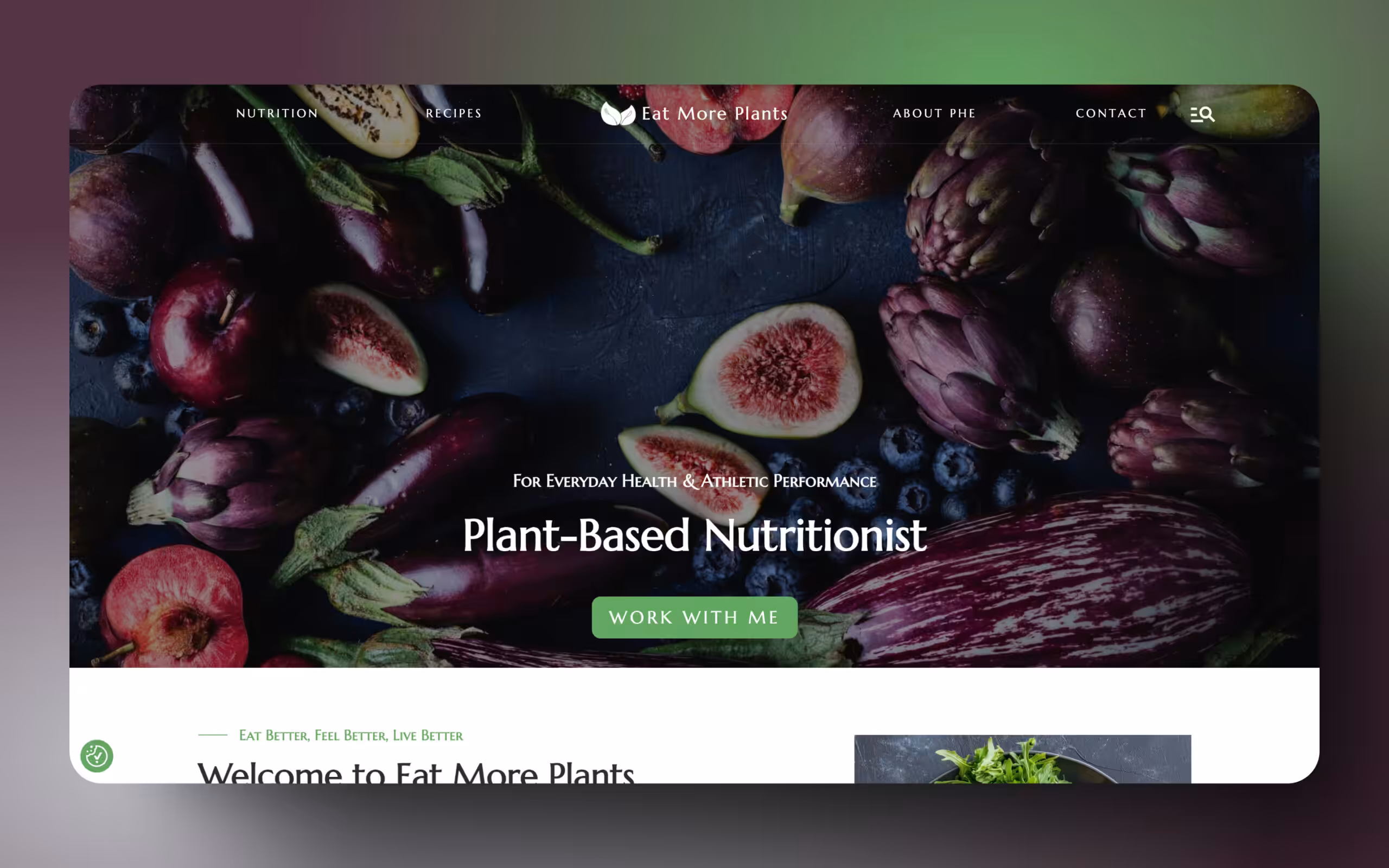 Screenshot of the Eat More Plants website, built using Oxygen Builder v6. The site relies heavily on Advanced Custom fields and a ton of custom functions to power the recipes and automatically calculate all of the nutritional information. - WinuSoft | Oxygen Builder Developer & Top UK Web Development Company