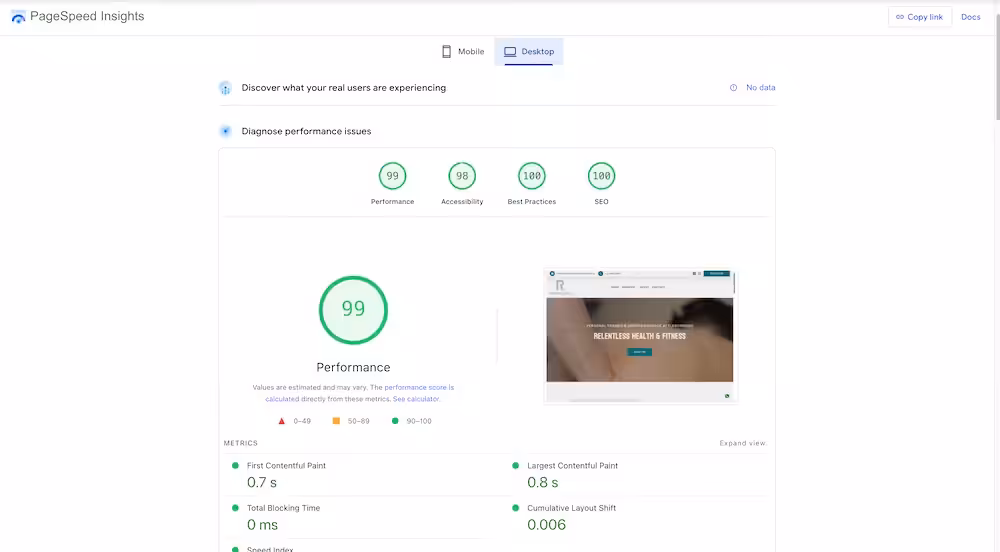 Performance report for Relentless Health and Fitness. – WinuSoft | Web Hosting and Maintenance for WordPress Websites