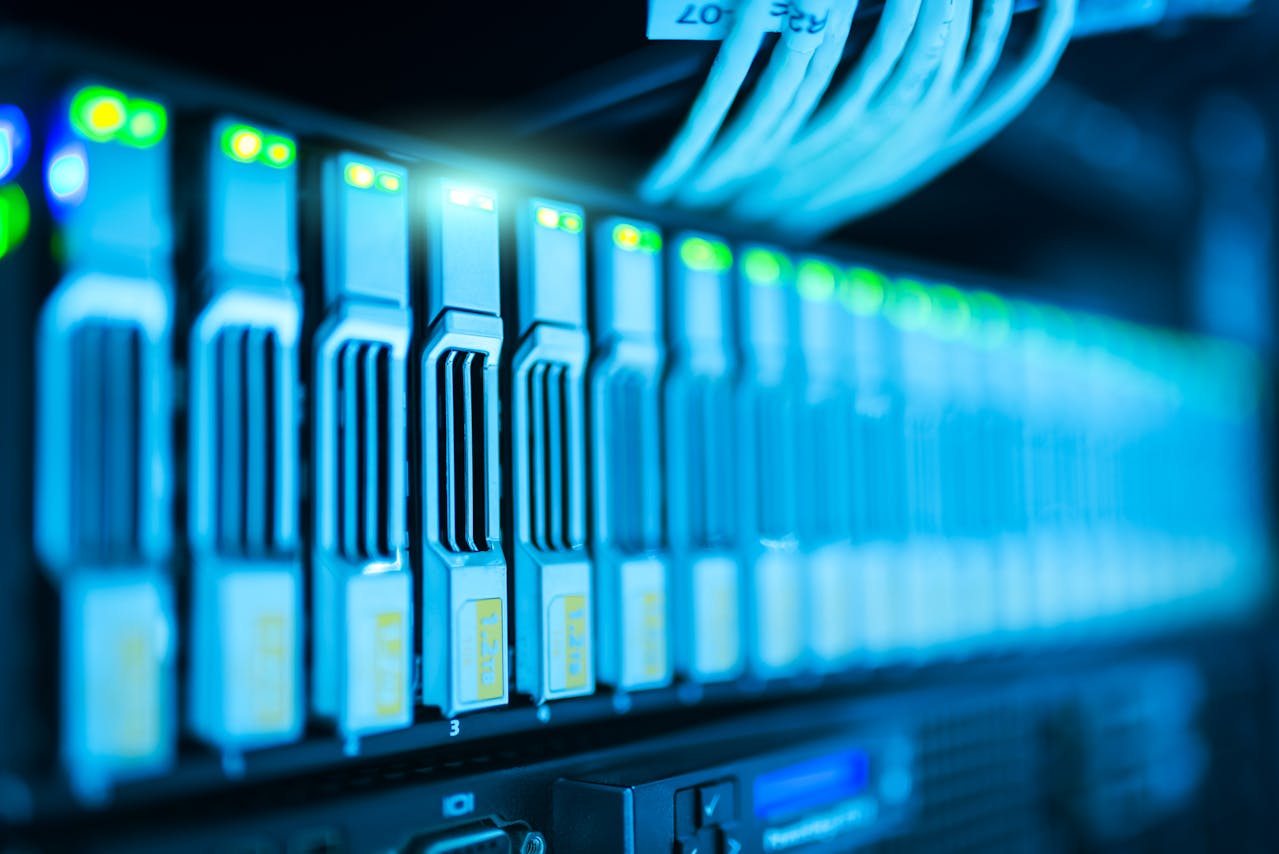 A picture featuring servers with green lights on – WinuSoft | Web Hosting and Maintenance for WordPress Websites