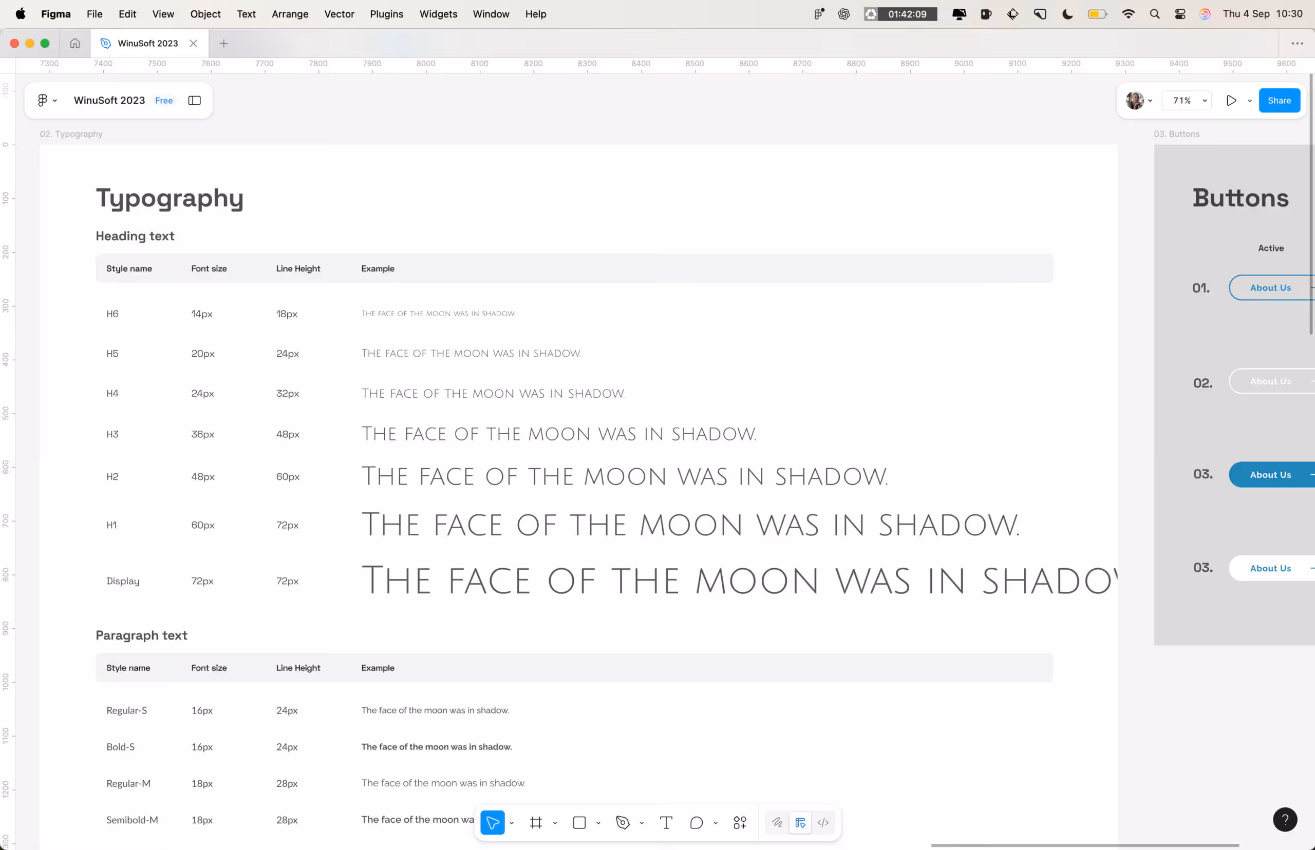 Screenshot of the Figma style guide used as a foundation for layout, typography and spacing throughout the build ? WinuSoft White Label Web Development