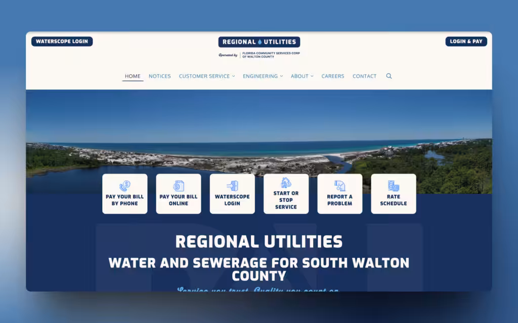 Screenshot of the Regional Utilities website, built using Breakdance Builder - WinuSoft | Breakdance Builder Developer