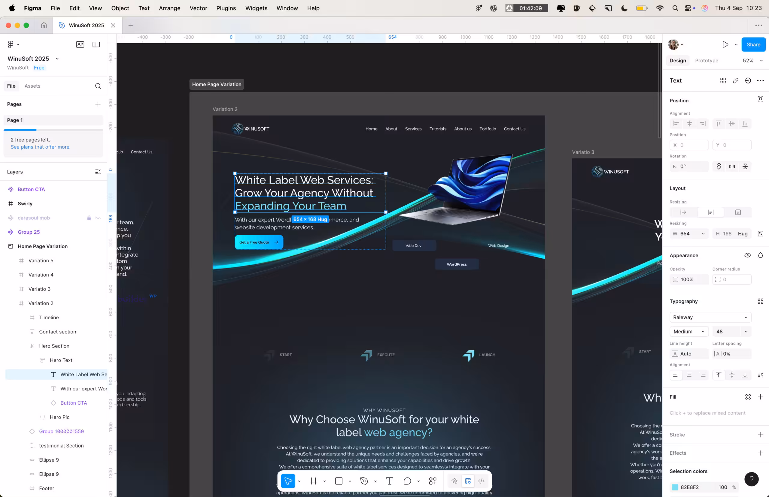 Screenshot showing the WinuSoft website in Figma